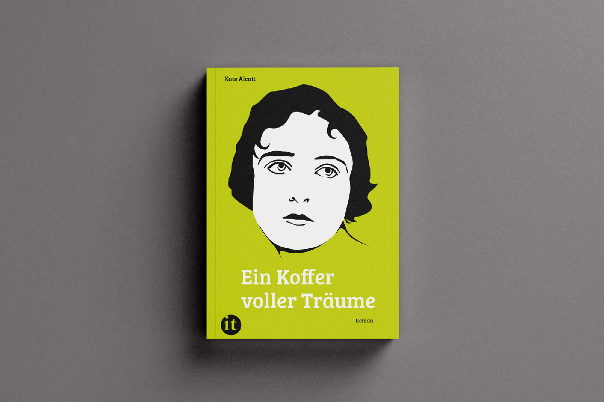 grünes Buchcover mit Frauenkopf